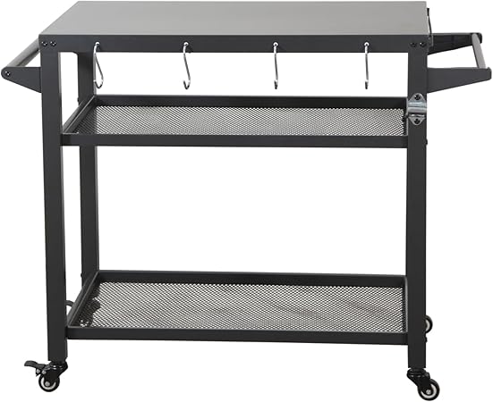 3-Shelf Outdoor Grill Table with Wheels and Propane Tank Hook, Durable Metal Construction, Pizza Oven and BBQ, Grey 3-Shelf Outdoor Grill Table with Wheels and Propane Tank Hook, Durable Metal Construction, Pizza Oven and BBQ, Grey