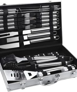 26pcs Extra Thick Stainless Steel Grill Tool Set for Men, Heavy Duty Grilling Accessories Kit for Backyard, BBQ Utensils Gift Set with Spatula,Tongs in Aluminum Case for Birthday Brown