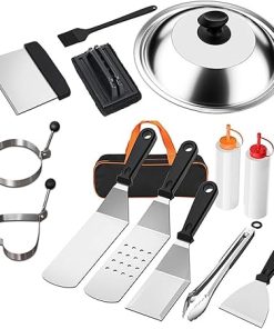 14Pcs Grilling Accessories Flat Top Grills Accessories Set with Scrapers Fork Tongs Burgers Press Eggs Rings Enduring
