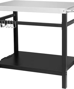 Royal Gourmet Dining Cart Table with Double-Shelf, Movable Stainless Steel Flattop Grill Cart, Hooks, Side Handle, Multifunctional PC3401S (Silver)