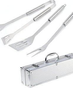 BBQ Utensils Tool Kit - 3Pcs Premium Light Stainless Steel Barbecue Tools with Free Portable Case - Perfect BBQ Tools Kit for Picnics and Outdoor Activities/Ideal Christmas Bi