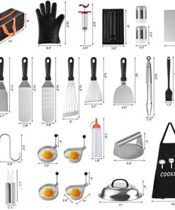 144-Piece Griddle Accessories Kit: Metal Spatulas, Burger Press, Scraper, Tongs & Carry Bag for Blackstone, Camp Chef, Outdoor BBQ & Teppanyaki Cooking – Perfect BBQ Gift 2