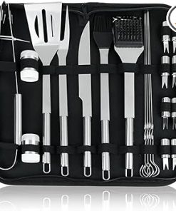 20 Pcs BBQ Tools Kit Stainless Steel Bottle BBQ Clip Brush Stick Blade Steel Shovel with Storage Bag Outdoor Cooking Accessories