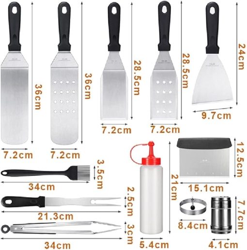 MaGiLL 16 Pack Dry Pot BBQ Tools BBQ Spatula Tongs Brush Flat Top BBQ Accessory Kit for Teppanyaki and Camping - Image 2