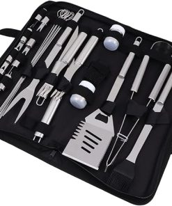 Mikikit 1set Barbecue Tool Set Cooking Brushes Camp Outdoor and Kit Grills Accessories Tools Utensils Stainless Steel Black