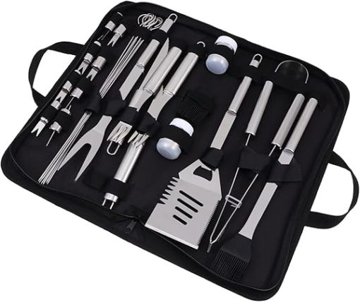 Mikikit 1set Barbecue Tool Set Cooking Brushes Camp Outdoor and Kit Grills Accessories Tools Utensils Stainless Steel Black