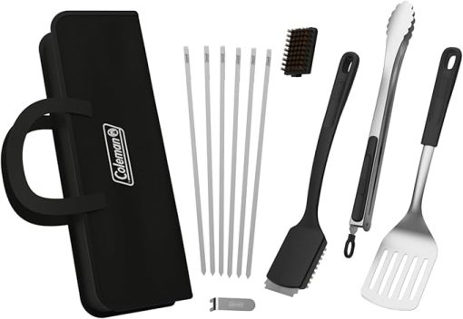 Coleman Cookout 12-Piece BBQ Grill Tool Kit, Heat Resistant Grilling Tools for Smokers, Charcoal, Pellet, and Propane Grills with Carrying Case in Stainless Steel and Black