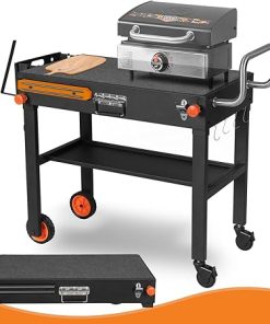 Portable Universal Grill Table Stand, Dining Cart, Sturdy Camping Folding Table, Blackstone Stand with Caddy: Outdoor Table for Ninja Grill, Pizza Oven, Black