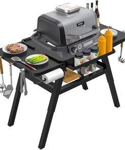 BBQ-PLUS Grill Stand for Ninja Woodfire Outdoor Grills, Portable Adjustable Grill Cart for Ninja OG700 OG800 OG900 Series Smoker Blackstone 17" Griddle,Folding Table with Shelf