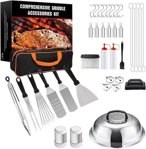 Griddle Accessories Kit, 42Pcs Griddle Tool Kit, Stainless Steel Griddle Grill Tools, Grill Spatula Set with Enlarged Spatulas, Hooks and Pot Lids, Grilling Accessories for Outdoor Grill