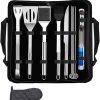 Stainless Steel BBQ Tool Set with Wooden Handle – Outdoor Barbecue Cooking Accessories for Grilling (9-Piece Long Handle Set) 4