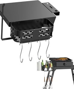 Side Shelf and Grill Caddy for Blackstone 17" & 22" Griddle Stand, Accessories With Tool Hooks, Paper Towel Holder and Spatula Holder for Blackstone 5013 Stand