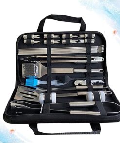 28pc BBQ Tool Set Stainless Steel Camp Utensils Grill Accessories Barbecue Brush Fork Clamp Shovel 2
