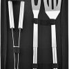 Stainless Steel BBQ Tools Set Spatula Fork Tongs Knife Brush skewers Barbecue Grilling Utensil Camping Outdoor Cooking Tool Set (Color : Silver, Size : 3pcs)