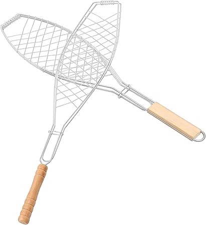 2Pcs Barbecue Tool Grill Basket with Wooden Handle Thick Thin Net Rack for Outdoor Fish Grilling for Camping Picnics and Parties 2Pcs Barbecue Tool Grill Basket with Wooden Handle Thick Thin Net Rack for Outdoor Fish Grilling for Camping Picnics and Parties