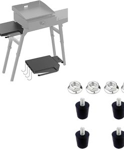 Adjustable Rubber Foot and Side Shelf for Blackstone 17" 22" Griddle Stand, Universal Griddle Stand with Sideshelf, Tool Hooks, Paper Towel Holder
