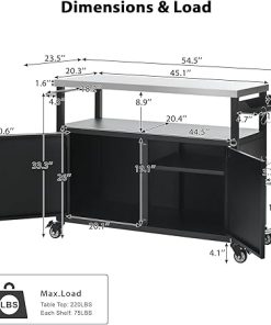 54.5″ Outdoor Kitchen Island with Stainless Steel Tabletop – Rolling Grill Cart with Storage, Mobile Bar Table with 4 Lockable Wheels for Pizza Prep & BBQ 2