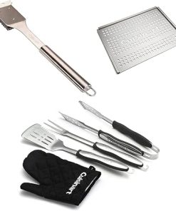 Cuisinart Grill Brush Bundle – 3-Piece Grilling Tool Set with Grill Glove (Black), Stainless Steel Grill Topper (12″ x 16″), & Grill Cleaning Brush (Stainless Steel) 2