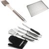 Cuisinart Grill Brush Bundle - 3-Piece Grilling Tool Set with Grill Glove (Black), Stainless Steel Grill Topper (12" x 16"), & Grill Cleaning Brush (Stainless Steel)