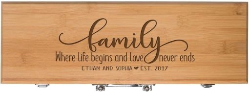 Personalized Family Custom Engraved BBQ Tools Grill Accessories Tool Set 3pc Stainless Steel Barbecue Gift Set for Outdoor Grills (Bamboo) (Family Where Life Begins) - Image 2