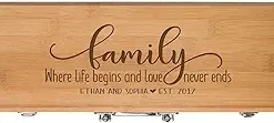 Personalized Family Custom Engraved BBQ Tools Grill Accessories Tool Set 3pc Stainless Steel Barbecue Gift Set for Outdoor Grills (Bamboo) (Family Where Life Begins)