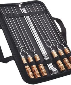 16.4 Inch Marshmallow Roasting Fork,10 Pcs Stainless Steel Multifunctional Outdoor Barbecue Skewer Sticks with Beech Wood Handle, for BBQ Camping Cookware Bonfire Grill Cooking 2