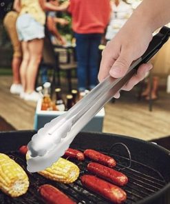 Heemab Stainless Steel Anti Scald Barbecue Tongs, Black Handle BBQ Grill Food Clip, Anti scald Barbecue Clamp Accessory Tongs Tool, Perfect for Outdoor Grilling, Picnics and Cookouts 2