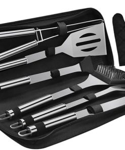 BBQ Grill Set 7-Piece Stainless Steel Tools Food Clip Clamp Outdoor Cooking Accessories Portable Barbecue Kit Perfect for Camping