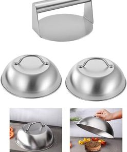 Set Of 3 Cheese Melting Lid 304Stainless Steel Hamburger Pressing Tool Meat Press For Griddles Kitchen And Outdoor BBQ 2