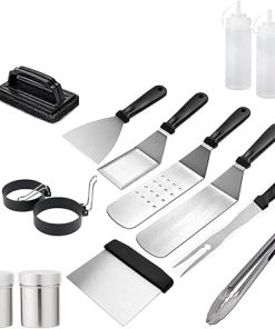 15PCS Set Includes The Stainless Steel Flat Top Grill Accessory Set, The Blackstone Skillet Accessory Set, and The Spatula Grill Spatula Clamp Egg Ring.