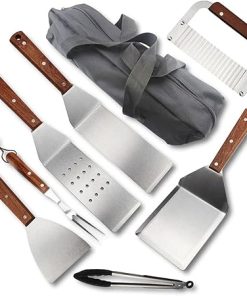 BBQ Accessories - BBQ Tool Set 7 pc Grill Accessories with Spatula, Fork, Brush & BBQ Tongs - Gifts for Durable, Stainless Steel Grill Tools