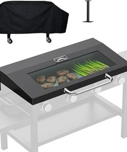 Hinged Lid and Griddle Cover-BBQ Accessories for Blackstone 36" Outdoor Flat Top Gas Griddle Grill,Upgrade Clear View Griddle Hood Accessories with Temperature,Black