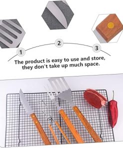 HANABASS 2 Sets Complete BBQ Accessories Set Portable Grill Tools with Soft Wood Handles Stainless Steel Versatile for Camping Picnic and Kitchen Use 2