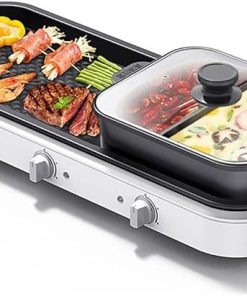 Hotpot Shabu-roasting Integrated Grill Household Multi-function Barbecue Hot-pot barbecue (Color : White, Size : Large)