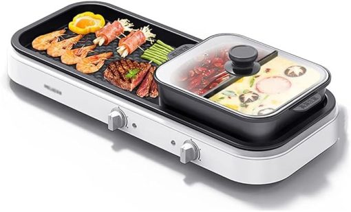 Hotpot Shabu-roasting Integrated Grill Household Multi-function Barbecue Hot-pot barbecue (Color : White, Size : Large)