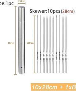 BBQ Stainless Steel Barbecue Skewer BBQ Skewers Iron Stick for Outdoor Camping Picnic Barbecue Skewers Tools Accessories(11Pcs 28cm) 2