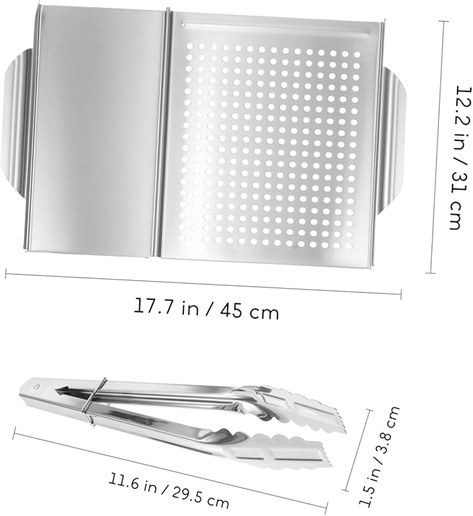 PRETYZOOM Grill Pan Food Tongs Set Stainless Steel BBQ Tool Grilling Tray Outdoor Grill Accessories Easy Clean 2 PRETYZOOM Grill Pan Food Tongs Set Stainless Steel BBQ Tool Grilling Tray Outdoor Grill Accessories Easy Clean - Image 2