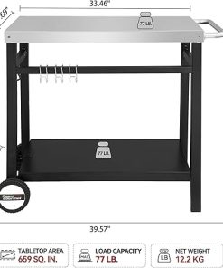 Royal Gourmet Dining Cart Table with Double-Shelf, Movable Stainless Steel Flattop Grill Cart, Hooks, Side Handle, Multifunctional PC3401S (Silver) 2