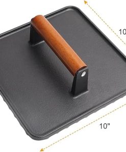 SafBbcue 10″ Square Cast Iron Burger Press Smash Burger Griddle Weight Press for Blackstone, Pitboss, Camp Chef Flat Top Grills Accessories, Bacon Press for griddle for Grill Cooking Accessories, 2PCS 2