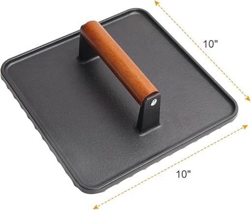 SafBbcue 10" Square Cast Iron Burger Press Smash Burger Griddle Weight Press for Blackstone, Pitboss, Camp Chef Flat Top Grills Accessories, Bacon Press for griddle for Grill Cooking Accessories, 2PCS - Image 2