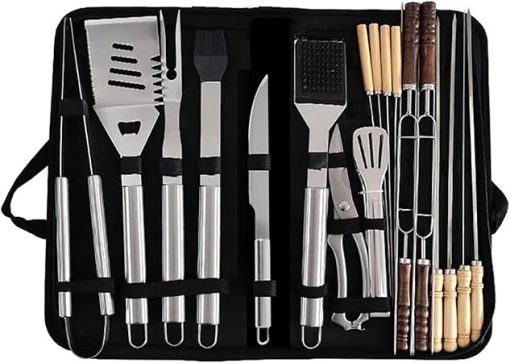 20PCS BBQ Grill Tools Set with Storage Bag, Stainless Steel Grill Accessories, Portable Grilling Utensil Kit for Travel, Picnics, RVs, Camping, BBQs