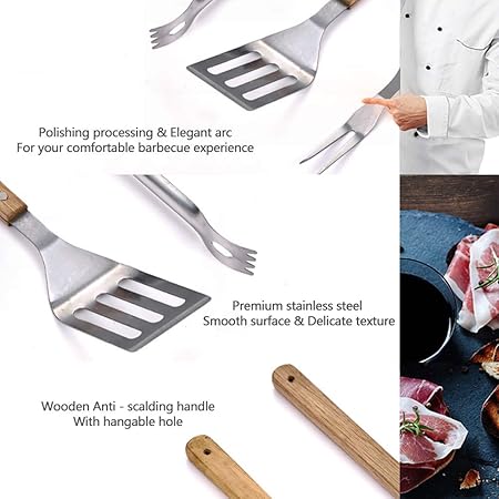 Barbecue Accessories Stainless Steel Grill Tool Set 3 Piece Set Spatula, Pliers, Fork Perfect for Men Outdoor Barbecue or Camping, Festival Gift,3pcs (3pcs) 2 Barbecue Accessories Stainless Steel Grill Tool Set 3 Piece Set Spatula, Pliers, Fork Perfect for Men Outdoor Barbecue or Camping, Festival Gift,3pcs (3pcs) - Image 2