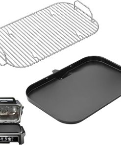 Griddle Pan with Grill Roast Stand for Ninja Woodfire OG800 OG900 Series, XSKGRIDLXL Flat Top Griddle Plate and XSKRSTRKXL Grill Smoke Rack for Ninja OG951 OG901 OG850 Replacement Parts