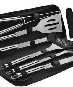 7pcs Stainless Steel BBQ Tool Set Grill Tongs Scraper Food Clamp Outdoor Grill Accessories Portable Barbecue Kit