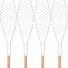 Angoily Grill Accessories 4 Pcs Fish Grill with Rosewood Handle Non- BBQ Clip Net Outdoor Tool for Camping Picnic Chopa Camping Accessories