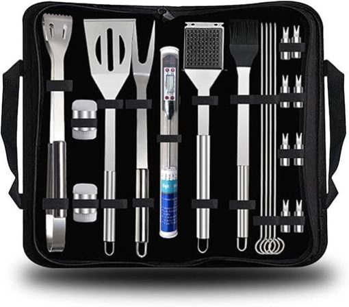20pcs Stainless Steel Grill Tool Set for Men, Heavy Duty BBQ Grill Tools Set, Grilling Accessories Kit with Thermometer & Storage Bag, for Home, Camping, Traveling