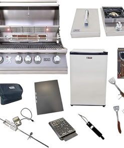 Lion Premium Grills 32-Inch Liquid Propane Grill L75000 with Lion Single Side Burner and Eco Friendly Lion Refrigerator with 5 in 1 BBQ Tool Set Best of Backyard Gourmet Package Deal