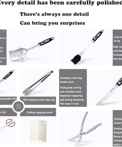 Grill Accessories 29PCS BBQ Tools Set Stainless Steel Grilling Kit with Carbon Clip, Baking Stick, Tongs and Spatula, Folding Cutting Board – Gifts for Dad Durable, Stainless Steel Grill Tools 2