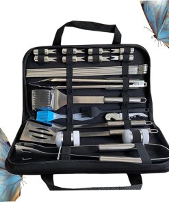 GALPADA 1 Set Stainless Steel Barbecue Tools with Food Clamp Spade Fork and Brush Complete Grill Accessories Kit for Outdoor Cooking with Storage Bag 2