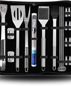BBQ Grill Accessories Set - 20 PCS Stainless Steel BBQ Tools Set Grilling Utensil Set with Meat Thermometer for Camping Backyard Barbecue Picnic Bonfire
